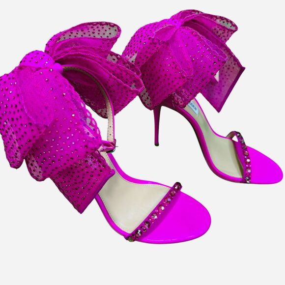 Steve Madden Benni Rhinestone Embellished Bow Back Sandals. Fuscia. Size: 7M - Picture 5 of 6